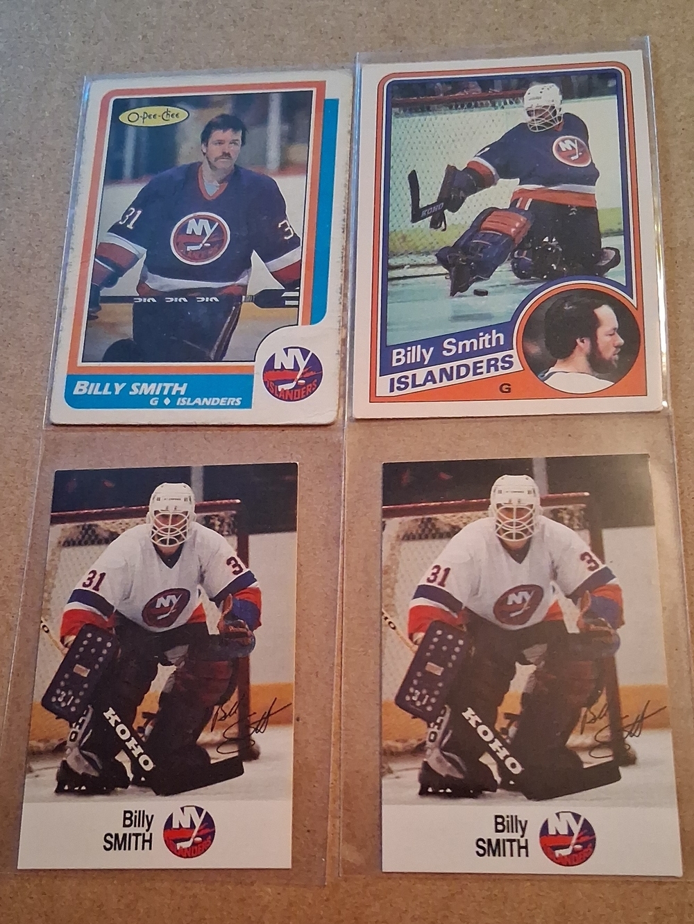 Vintage Billy Smith NHL Hockey Card Lot - White/Blue/Orange